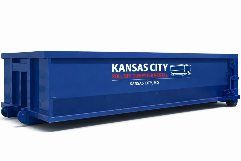 10 yard dumpster rental Kansas City MO blue roll off dumpster for small cleanout projects