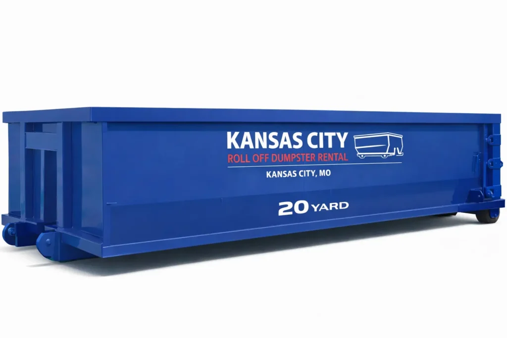 20 yard dumpster rental Kansas City MO blue roll off dumpster for cleanouts and construction projects