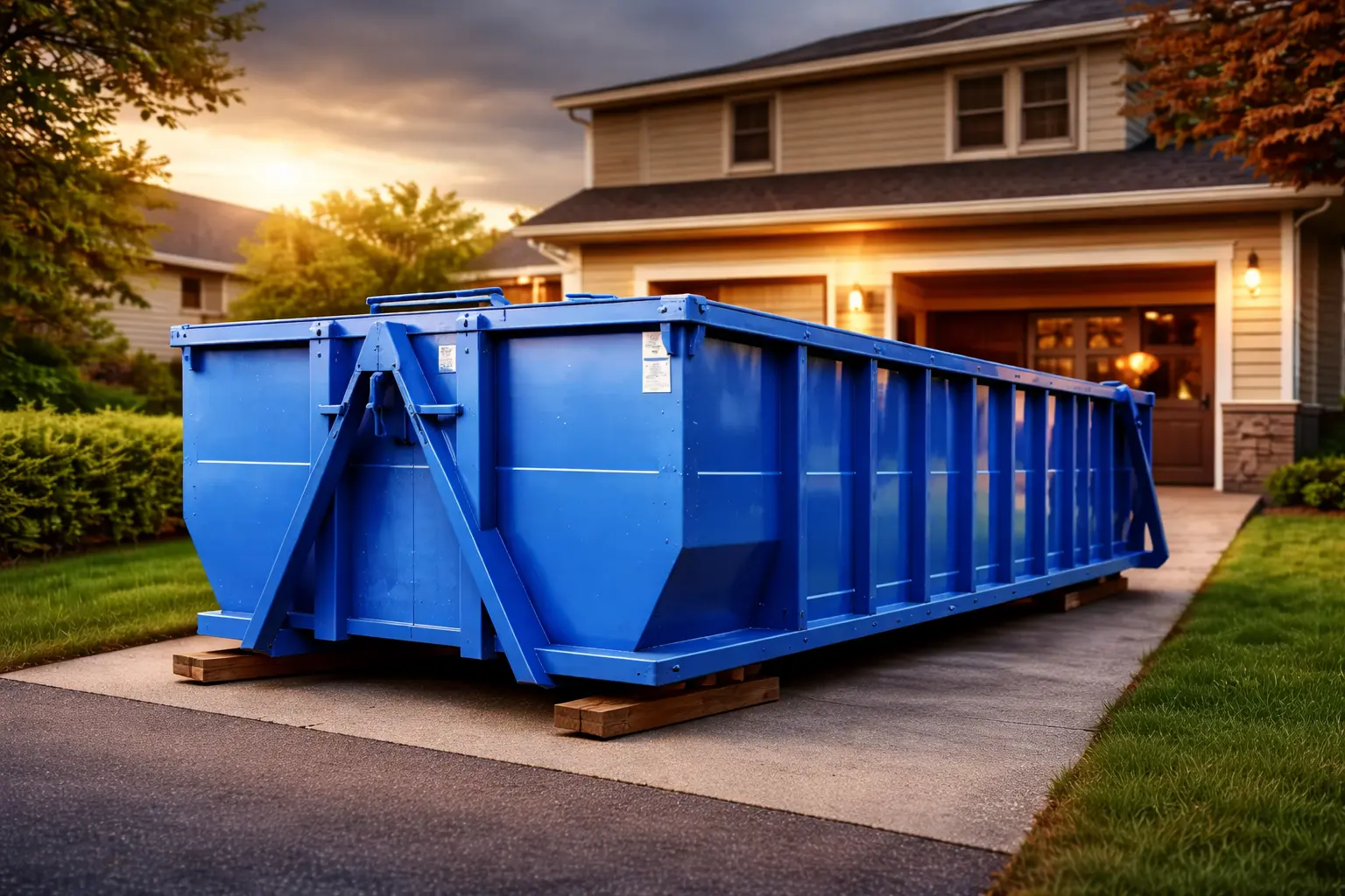 Roll off dumpster in Kansas City driveway for home cleanout and construction waste removal